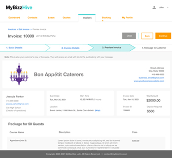 MyBizzHive’s invoices management CRM system for easy to find invoices details